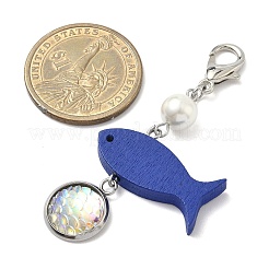 Flat Round with Fish Scale 304 Stainless Steel & Resin Pendant Decorations&nbsp;HJEW-JM04042