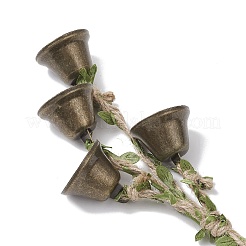 鉄製クリスマスベル、ポリエステル製リーフトリムリボンペンダントデコレーション  グリーン  アンティークブロンズ  310mm&nbsp;HJEW-JM04311