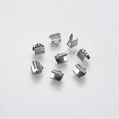 変色しない304ステンレススチールリボンカシメエンドパーツ  ステンレス鋼色  7x6mm  穴：1.5x2mm&nbsp;X-STAS-S112-001A-P