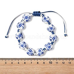 手作りのプリント磁器製編み込みビーズブレスレット（女性用）  フラットラウンド  ブルー  内径：1.69~3.54インチ（4.3~9cm）&nbsp;BJEW-JB14196
