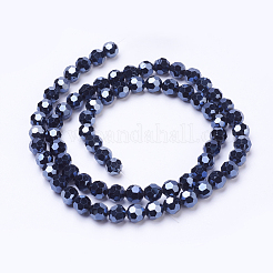 メッキガラスビーズ連売り  フルメッキ  ファセット（32ファセット）  ラウンド  ヘマタイトメッキ  6mm  穴：1.2mm  約88~91個/連  19.49インチ〜20.08インチ（49.5~51cm）&nbsp;EGLA-J042-6mm-F01