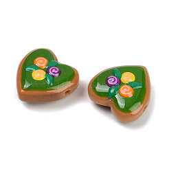 手作りのハートランプワークビーズ連売り  花  グリーン  24~25x24~25x11mm  穴：1.4mm  約15個/連  14.2''（36センチメートル）&nbsp;LAMP-P069-04B-01