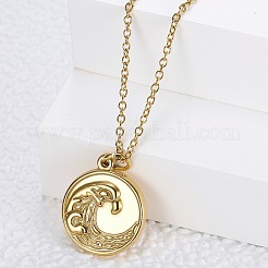 304 Stainless Steel Wave Coin Pendant Necklaces for Women&nbsp;WG3EA57-01