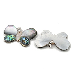 Rack Plating Brass Pave Natural Paua Shell & White Shell Pendants&nbsp;KK-U025-12P-10