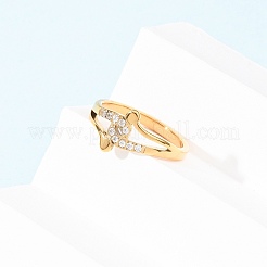 304ステンレススチール製クリアキュービックジルコニア指輪（女性用）  イオンプレーティング（ip）  18KGP本金メッキ  11mm  内径：18mm&nbsp;RJEW-Z115-01G