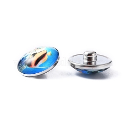 真鍮製ジュエリースナップボタン  ガラスカボション付き  フラットラウンド  海洋性動物  18.5x9.5mm  ノブ：6mm&nbsp;BUTT-WH0028-01B
