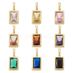 9Pcs 9 Colors Rectangle Brass Micro Pave Cubic Zirconia Charms&nbsp;KK-TA0008-33