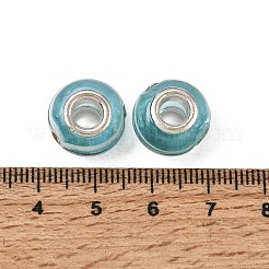 手作りの金の砂のランプワークの欧州大きな穴ビーズrondelle  シルバーカラーメッキ真鍮コア付き  ライトスカイブルー  14x9~10mm  穴：5mm&nbsp;X-LPDL-R007-07B