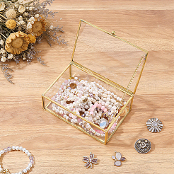 Glass & Brass Jewelry Box with Chain Hinge&nbsp;CON-WH0110-335A