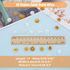 60Pcs 10 Style 3D Brass Bead Caps&nbsp;KK-FH0006-47