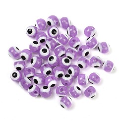 光沢のある不透明アクリルビーズ  丸い目  暗闇で光る  ミディアム蘭  6mm  穴：1.6mm&nbsp;LACR-G050-01D