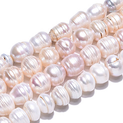 天然養殖淡水パールビーズ連売り  ライス  貝殻色  6.5~14.5x10~12.5mm  穴：0.6mm  31~45個/連  15.67~16.14インチ（39.8~41cm）&nbsp;PEAR-N012-10E