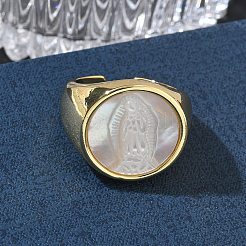 Brass & White Shell Cuff Open Rings&nbsp;KK-CBA56EF-42C-G