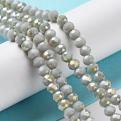 電気メッキオペークガラスビーズ連売り  半分虹メッキ  多面カット  ロンデル  銀  4x3mm  穴：0.4mm  約123~127個/連  16.5~16.9インチ（42~43cm）&nbsp;EGLA-A034-P4mm-H01