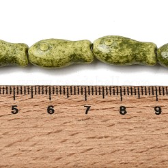 ヴィンテージの手作り磁器ビーズの連  ファンシーアンティーク施釉磁器  魚  黄緑  18x9x7mm  穴：1.8mm  約20個/連  14.37''（36.5センチメートル）&nbsp;PR-CBAA37B-01A