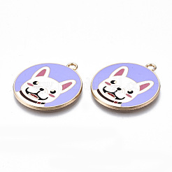 環境に優しい合金エナメルペンダント  カドミウムフリーと鉛フリー＆ニッケルフリー  犬と一緒にフラットラウンド  ライトゴールド  ライラック  28x25x1.2mm  穴：2mm&nbsp;X-ENAM-Q437-055-NR