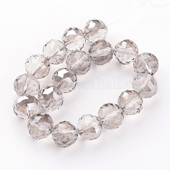 電気メッキガラスビーズ連売り  パール光沢メッキ  多面カット  ティアドロップ  ライトグレー  13.5mm  穴：2mm  約18個/連  9インチ（23cm）&nbsp;EGLA-J140-PL02-14mm