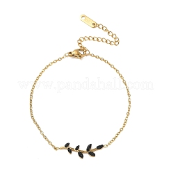 304 Stainless Steel Rhinestone Leaf Link Bracelets&nbsp;SA-CBA5F76-03G-02