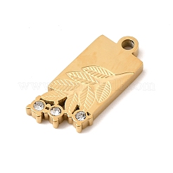 304ステンレスペンダント  葉のチャーム  ラインストーン付き  イオンプレーティング（ip）  18KGP本金メッキ  17x7.5x2mm  穴：1.5mm&nbsp;STAS-K297-04G
