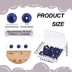 2連売り天然ラピスラズリビーズ連売り  染め  ラウンド  6mm  穴：1mm  約30個/連  7.60''（19.3センチメートル）&nbsp;G-NB0003-18