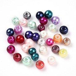 ベーキングペイント、パール加工ガラス、パールビーズ  ラウンド  ミックスカラー  4~5mm  穴：0.8~1.2mm&nbsp;X1-HY-Q003-4mm-M01
