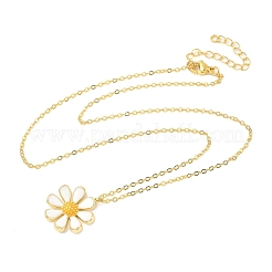 Brass White Enamel Flower Pendant Necklaces for Women&nbsp;NJEW-S449-07G