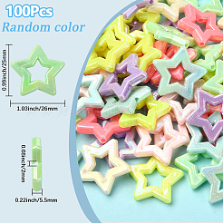 100個の不透明なアクリルビーズ  ABカラーメッキ  スター  ミックスカラー  25x26x5.5mm  穴：2mm&nbsp;SACR-SP0001-32