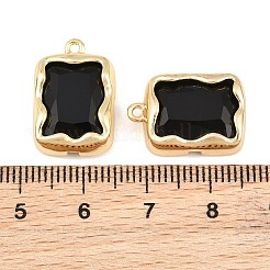 真鍮製ガラスチャーム  長方形チャーム  多面カット  ゴールドカラー  ブラック  19x13x5mm  穴：1.4mm&nbsp;GL-CBABDD8-16G-04