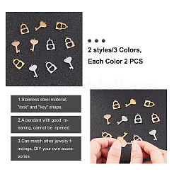 304ステンレススチールチャーム  レーザー切断  艶出し  キーとロック  ミックスカラー  17~20x13mm  穴：1mm  12個/箱&nbsp;STAS-UN0012-03M