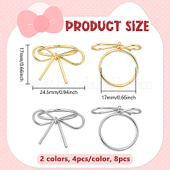 女性用蝶結び鉄製指輪 8個 2色  プラチナ＆ライトゴールド  内径：17mm  4個/カラー&nbsp;RJEW-HY0001-24