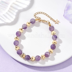 Natural Amethyst & Brass Beaded Bracelets for Women&nbsp;BJEW-JB12942-02