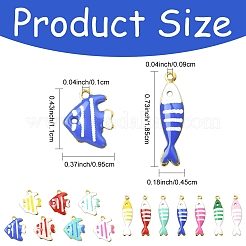 28個 14スタイル ステンレススチール エナメルペンダント  ゴールドカラー  魚のチャーム  ミックスカラー  11~18.5x4.5~9.5x2mm  穴：0.9~1mm  2個/スタイル&nbsp;STAS-YW0011-20