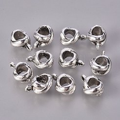 チベットスタイルのインチxインチ形状の合金チューブベイル  ループベイル  保釈ビーズ  カドミウムフリー＆ニッケルフリー＆鉛フリー  アンティークシルバー  11.5x6x8.5mm  穴：2mm  内径：5mm&nbsp;X-TIBE-Q043-14AS-FF