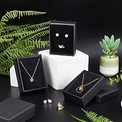 クラフト綿入り厚紙紙ジュエリーセットボックス  リングのために  ネックレス  ピアス  内部のスポンジ  長方形  ブラック  9x7x3cm  インナーサイズ：8.5x6.4x1.7センチメートル&nbsp;CBOX-R036-11B