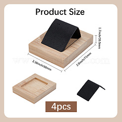 合成皮革と鉄のジュエリーイヤリングディスプレイ  竹製のベース付き  ピアス用  ブラック  7.1x6x3.55cm&nbsp;EDIS-WH20002-07B