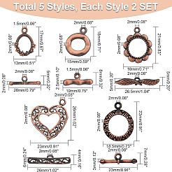 10セット5スタイルの真鍮トグル留め具  カドミウムフリー＆鉛フリー  ラックめっき  混合図形  赤銅鉱  2セット/スタイル&nbsp;KK-FH0004-14
