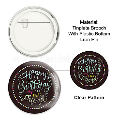 ブリキブローチ  プラスチック底と鉄ピン付き  フラットラウンド  カラフル  誕生日をテーマにした模様  58x4mm  9個/セット&nbsp;JEWB-WH0012-029