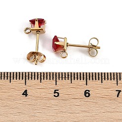 イオンプレーティング（IP）304ステンレススチールキュービックジルコニアスタッドピアス金具  正方形  ミックスカラー  7x5.5mm  穴：1.4mm  ピン：0.8mm&nbsp;STAS-P373-06B
