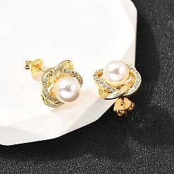 Flower Brass Micro Pave Clear Cubic Zirconia Stud Earrings&nbsp;EJEW-A135-23G