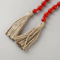 Round Natural Wood Beads Wall Hanging Decorations&nbsp;HJEW-WH20011-05B