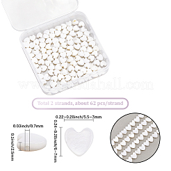2 連売り天然淡水貝ビーズ 連売り  ハート  乳白色  6~7x5.5~7x2.5mm  穴：0.7mm  約62個/連  14.57インチ（37cm）&nbsp;SHEL-SC0001-85D