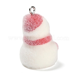 クリスマスフロッキー不透明樹脂ペンダント  プラチナトーンの鉄ループ付き  雪だるま  30x20x19mm  穴：2mm&nbsp;RESI-C064-01D
