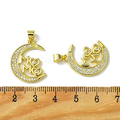 母の日 本物の 18K ゴールドメッキ真鍮マイクロパヴェクリアキュービックジルコニアペンダント  カドミウムフリー＆ニッケルフリー＆鉛フリー  ワードママ  ムーン  23x17.5x2.5mm  穴：5x3.5mm&nbsp;KK-H472-09G-01