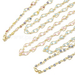 Brass Enamel Evil Eye Link Chain Necklaces&nbsp;NJEW-G183-01G