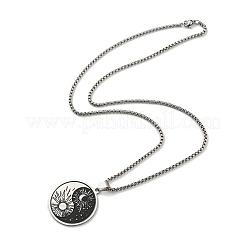 201 Stainless Steel Enamel Yin Yang with Sun & Moon Pendant Necklaces&nbsp;NJEW-G115-05P-1