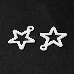 スプレー塗装された201ステンレススチールチャーム  星のチャーム  ホワイト  15x13x0.5mm  穴：1.2mm&nbsp;LS-STAS-I672-14B