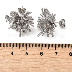 フラワー 真鍮 マイクロパヴェ クリア キュービックジルコニア スタッド イヤリング  長持ちメッキ  ラックめっき  プラチナ  21.5x21.5mm&nbsp;EJEW-H171-01A-P
