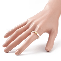 Shell Pearl & Brass Heart Beaded Stretch Rings for Women&nbsp;RJEW-TA00056