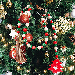 Christmas Theme Wooden Beaded Pendant Decorate&nbsp;HJEW-WH0042-09