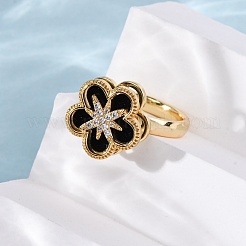 Brass Micro Pave Cubic Zirconia Rotating Finger Rings&nbsp;RJEW-S636-03G